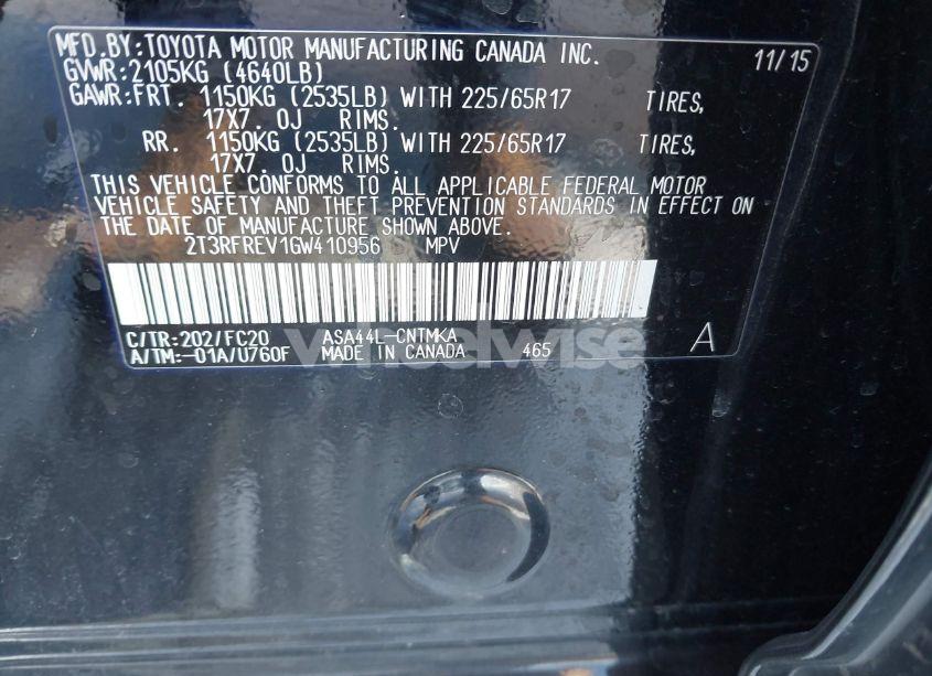 Photo 9 of 2016 Toyota Rav4 XLE (VIN 2T3RFREV1GW410956)