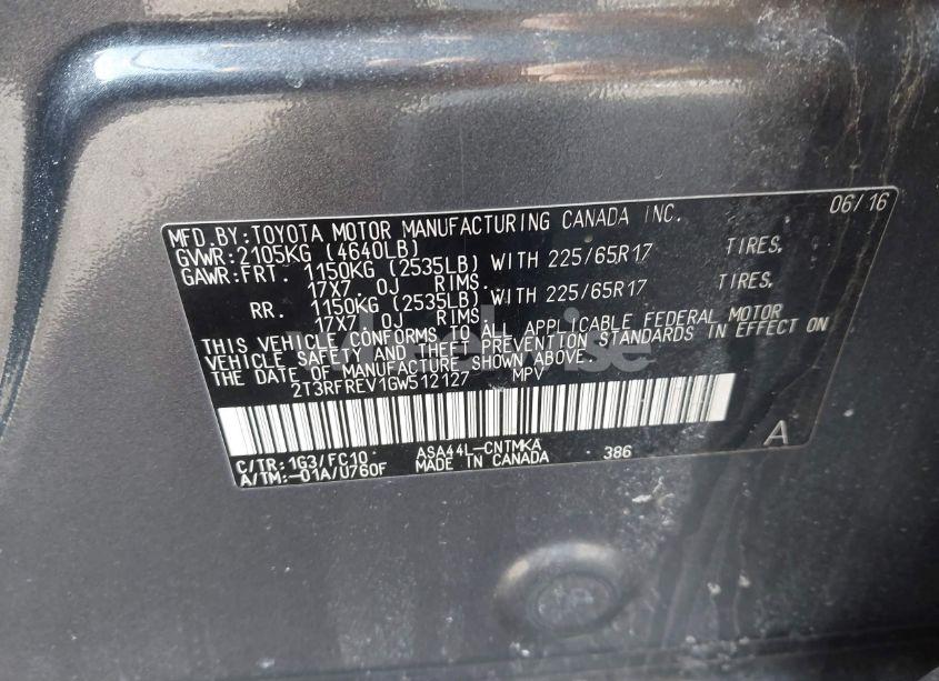 Photo 9 of 2016 Toyota Rav4 XLE (VIN 2T3RFREV1GW512127)