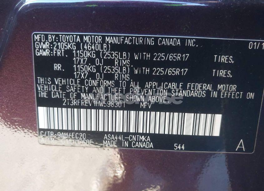 Photo 9 of 2017 Toyota Rav4 XLE (VIN 2T3RFREV1HW598301)