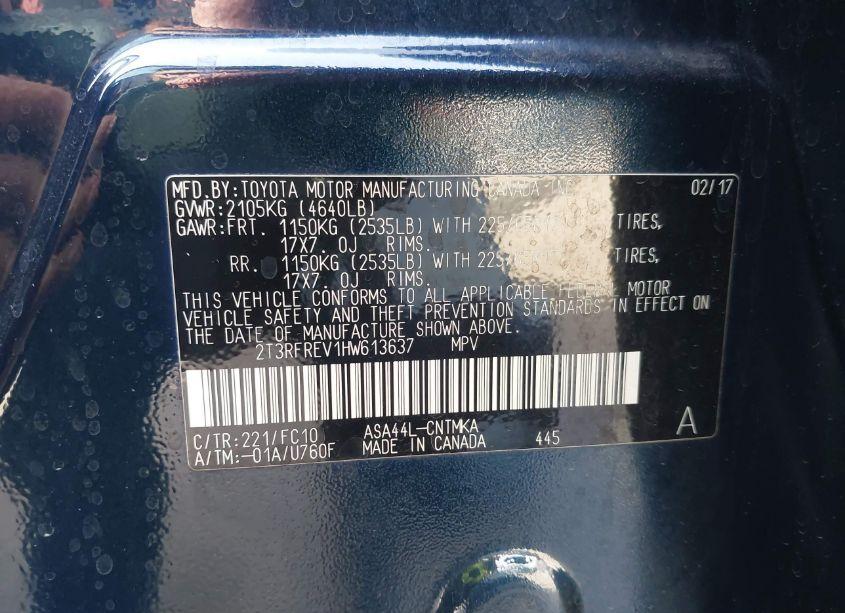 Photo 9 of 2017 Toyota Rav4 XLE (VIN 2T3RFREV1HW613637)