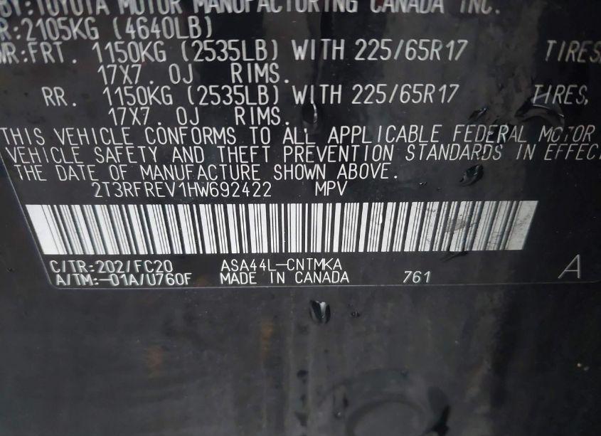 Photo 9 of 2017 Toyota Rav4 XLE (VIN 2T3RFREV1HW692422)