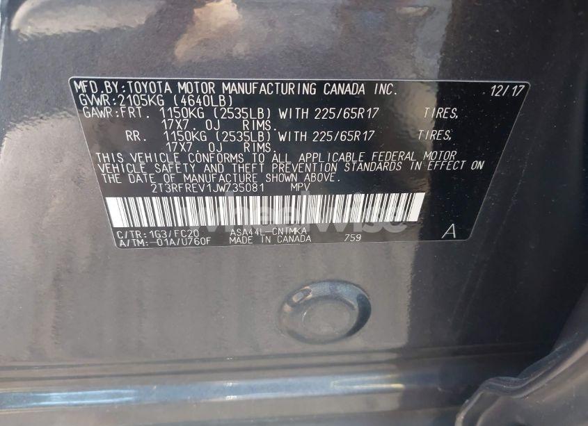 Photo 9 of 2018 Toyota Rav4 XLE (VIN 2T3RFREV1JW735081)