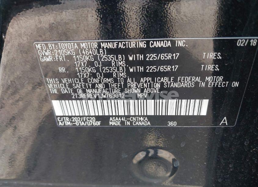 Photo 9 of 2018 Toyota Rav4 ADVENTURE/XLE (VIN 2T3RFREV1JW763012)