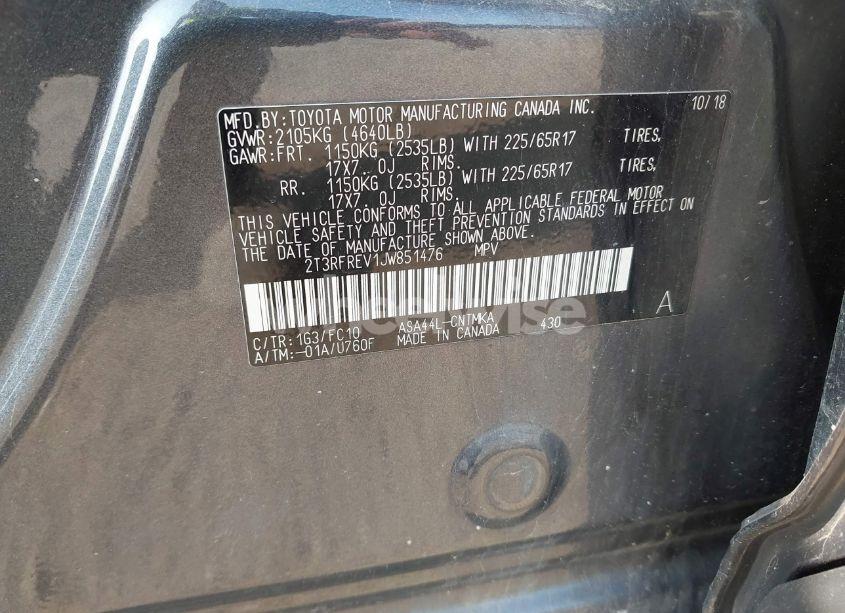 Photo 9 of 2018 Toyota Rav4 XLE (VIN 2T3RFREV1JW851476)