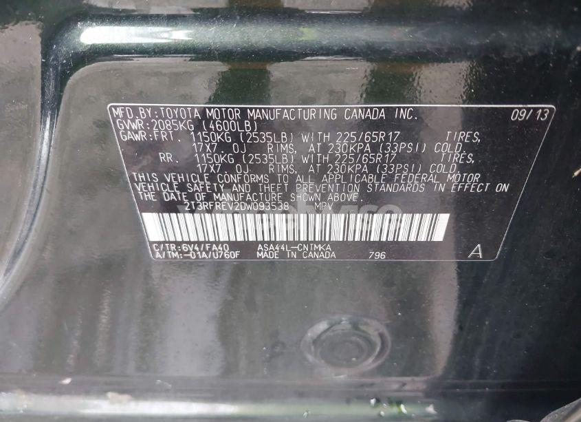 Photo 9 of 2013 Toyota Rav4 XLE (VIN 2T3RFREV2DW093538)