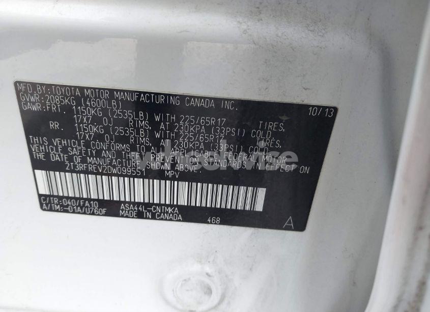 Photo 9 of 2013 Toyota Rav4 XLE (VIN 2T3RFREV2DW099551)