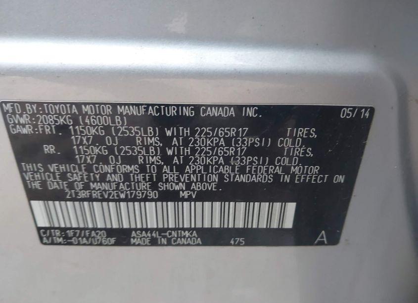 Photo 9 of 2014 Toyota Rav4 XLE (VIN 2T3RFREV2EW179790)