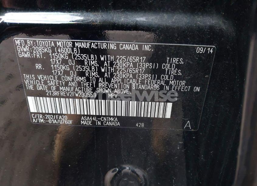 Photo 9 of 2015 Toyota Rav4 XLE (VIN 2T3RFREV2FW230559)