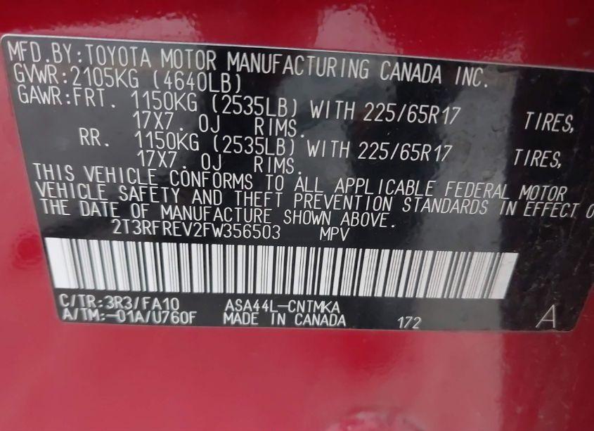 Photo 9 of 2015 Toyota Rav4 XLE (VIN 2T3RFREV2FW356503)