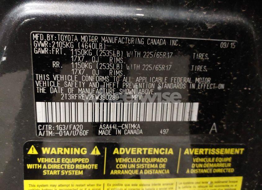 Photo 9 of 2015 Toyota Rav4 XLE (VIN 2T3RFREV2FW390280)