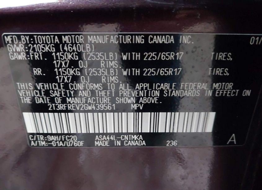 Photo 9 of 2016 Toyota Rav4 XLE (VIN 2T3RFREV2GW439561)