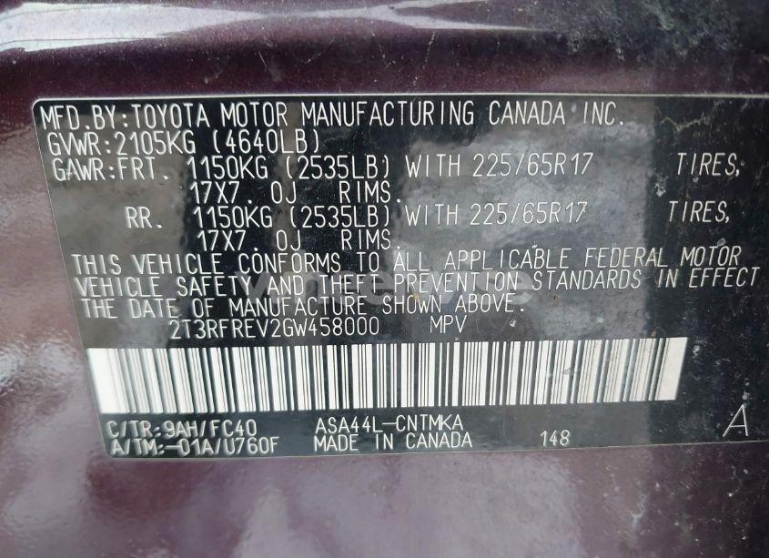 Photo 9 of 2016 Toyota Rav4 XLE (VIN 2T3RFREV2GW458000)