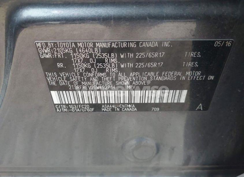 Photo 9 of 2016 Toyota Rav4 XLE (VIN 2T3RFREV2GW492714)