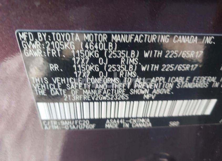 Photo 9 of 2016 Toyota Rav4 XLE (VIN 2T3RFREV2GW523265)