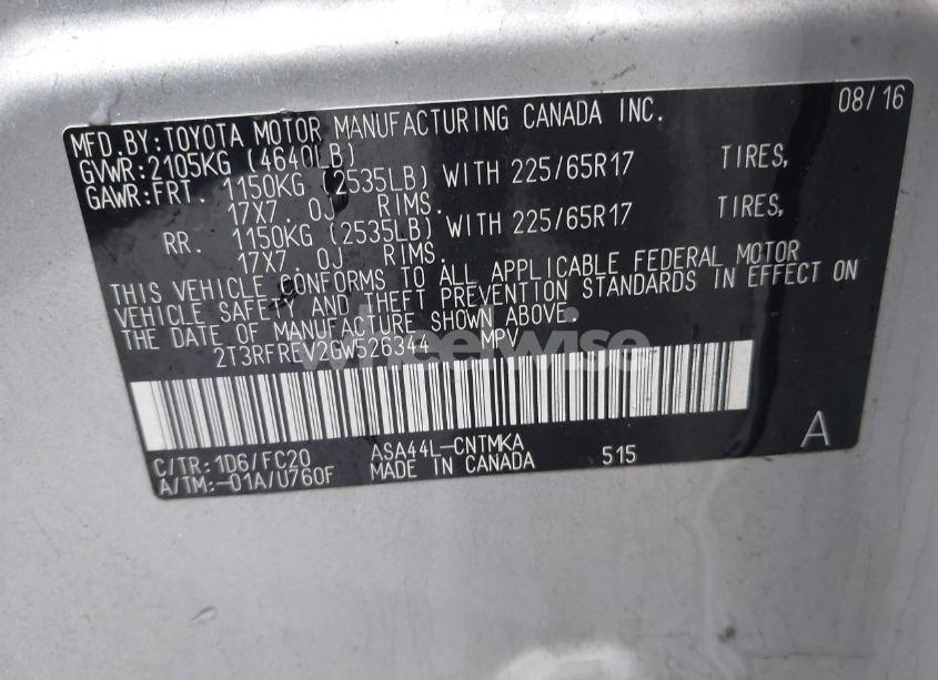 Photo 9 of 2016 Toyota Rav4 XLE (VIN 2T3RFREV2GW526344)