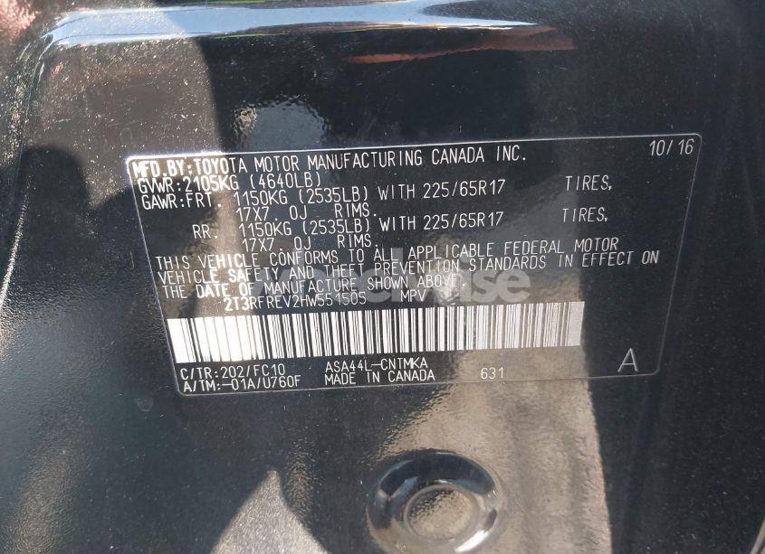 Photo 9 of 2017 Toyota Rav4 XLE (VIN 2T3RFREV2HW551505)