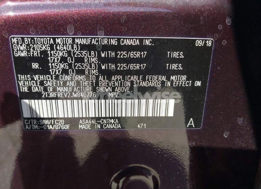 Photo 9 of 2018 Toyota Rav4 ADVENTURE/XLE (VIN 2T3RFREV2JW840776)