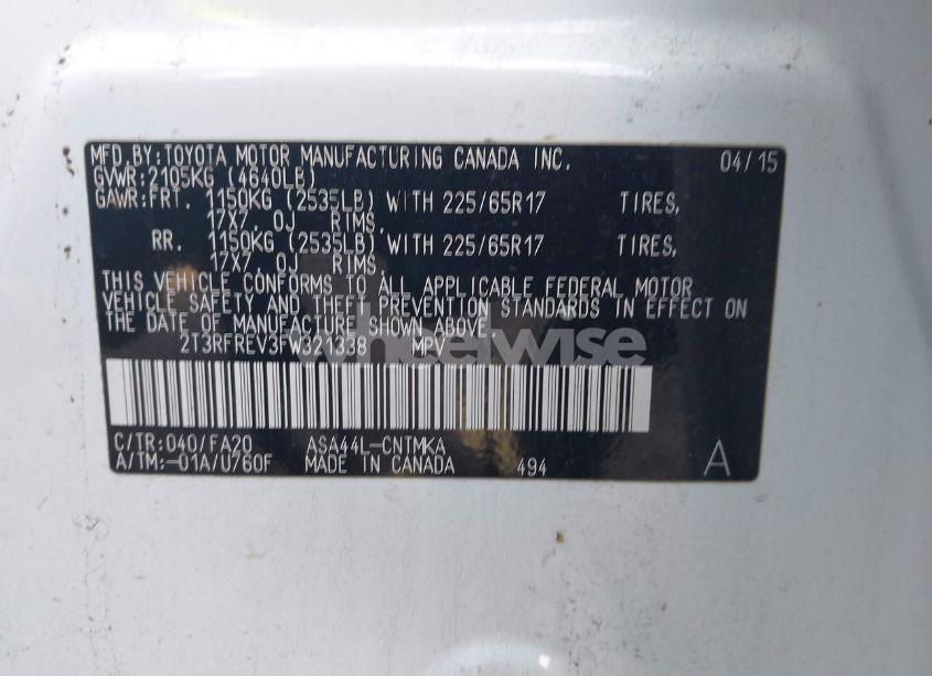 Photo 9 of 2015 Toyota Rav4 XLE (VIN 2T3RFREV3FW321338)