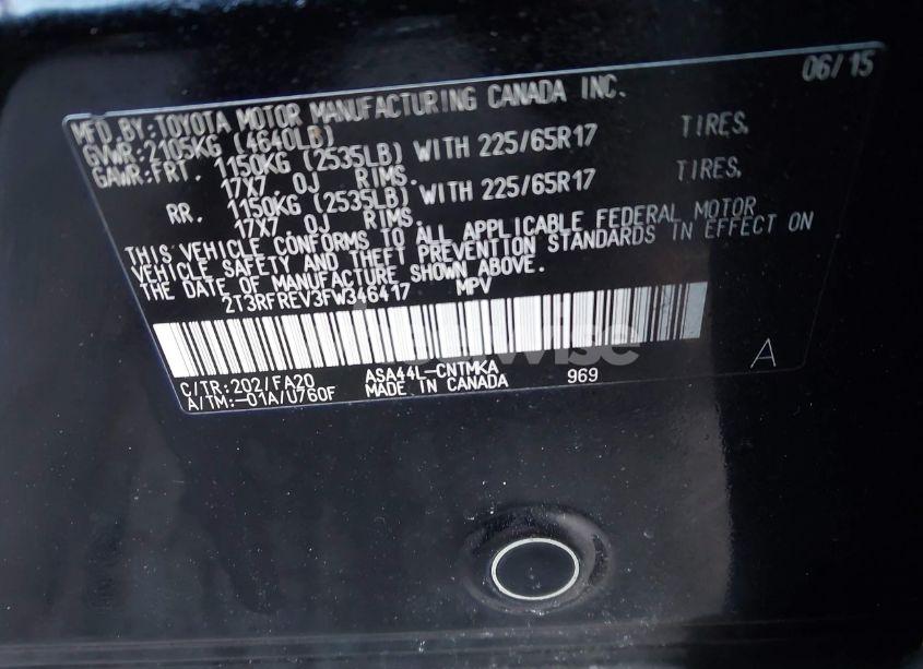 Photo 9 of 2015 Toyota Rav4 XLE (VIN 2T3RFREV3FW346417)