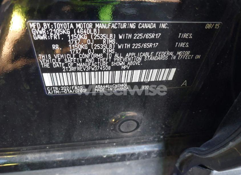 Photo 9 of 2015 Toyota Rav4 XLE (VIN 2T3RFREV3FW374508)