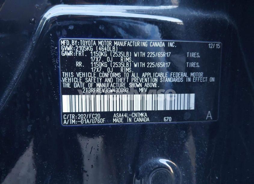 Photo 9 of 2016 Toyota Rav4 XLE (VIN 2T3RFREV3GW430092)