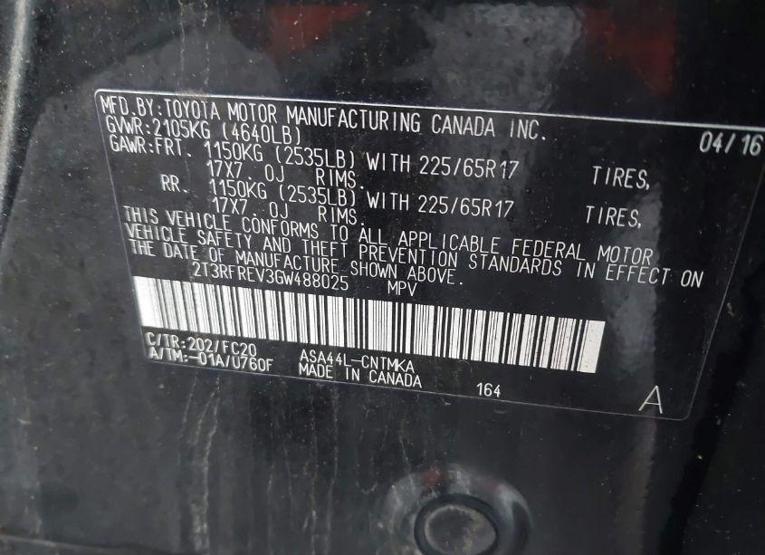 Photo 9 of 2016 Toyota Rav4 XLE (VIN 2T3RFREV3GW488025)