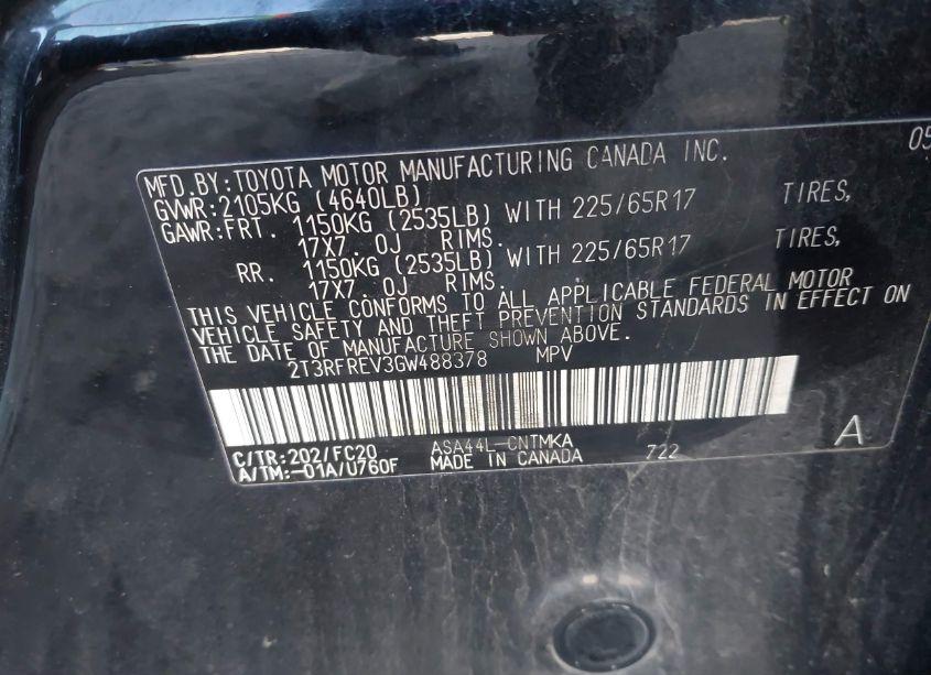 Photo 9 of 2016 Toyota Rav4 XLE (VIN 2T3RFREV3GW488378)