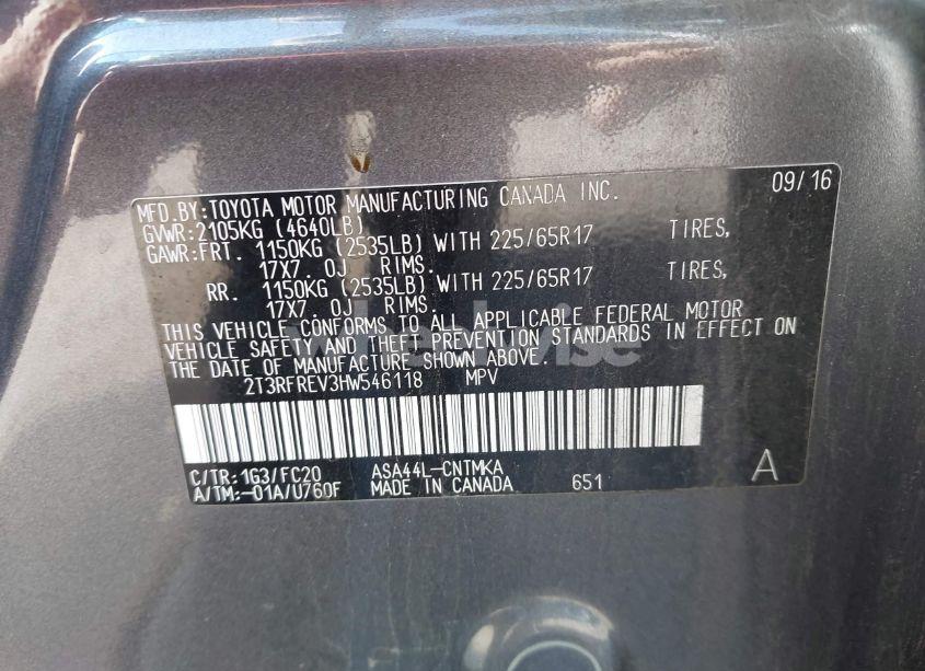 Photo 9 of 2017 Toyota Rav4 XLE (VIN 2T3RFREV3HW546118)