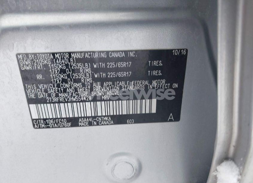 Photo 9 of 2017 Toyota Rav4 XLE (VIN 2T3RFREV3HW554428)