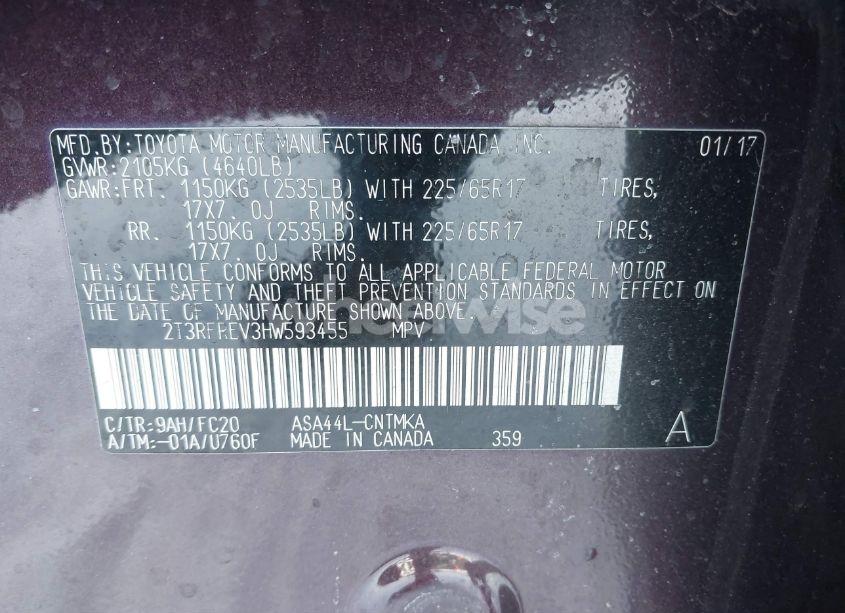 Photo 9 of 2017 Toyota Rav4 XLE (VIN 2T3RFREV3HW593455)