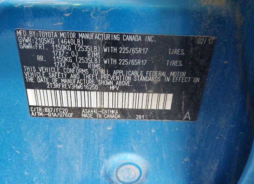 Photo 9 of 2017 Toyota Rav4 XLE (VIN 2T3RFREV3HW616250)