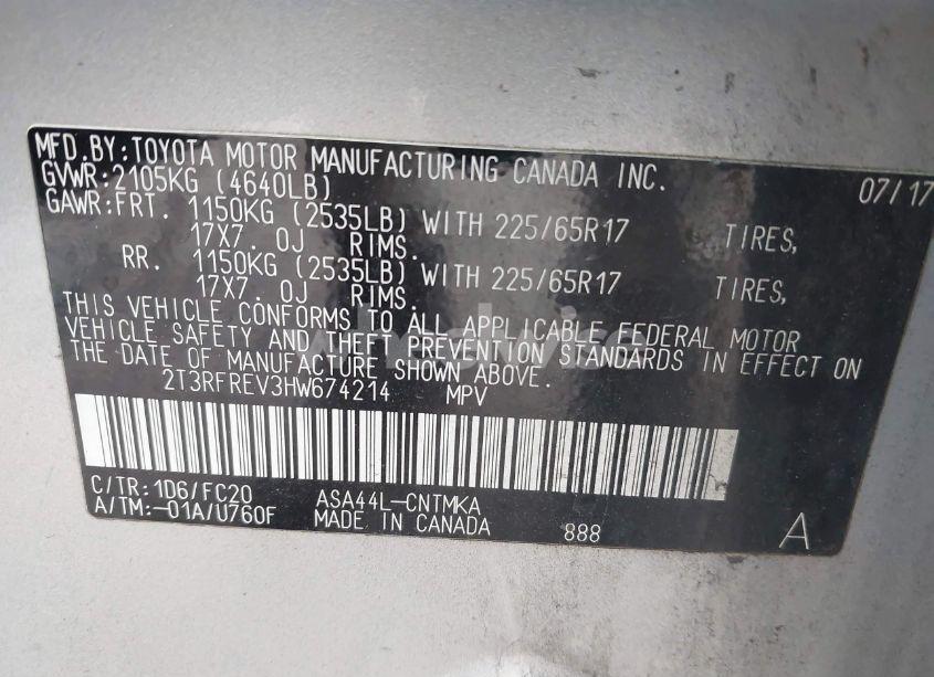 Photo 9 of 2017 Toyota Rav4 XLE (VIN 2T3RFREV3HW674214)