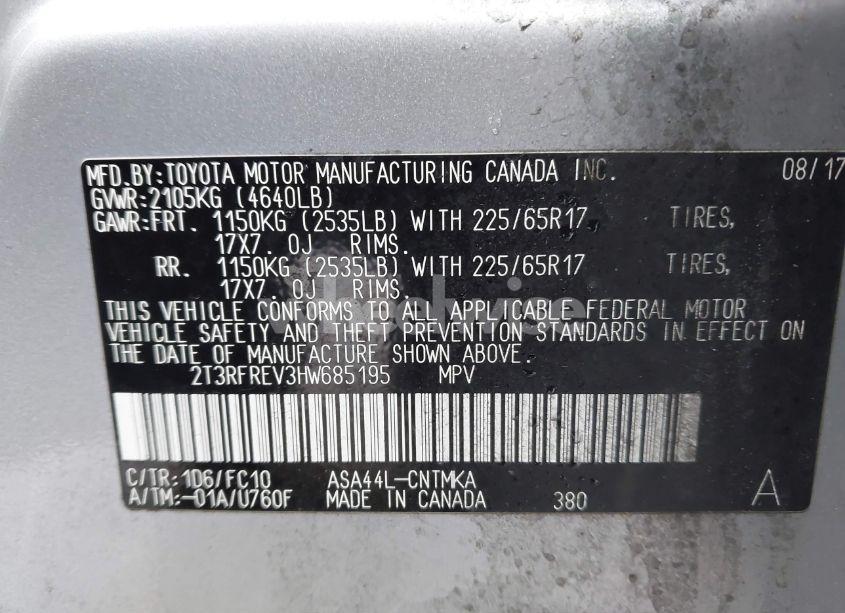 Photo 9 of 2017 Toyota Rav4 XLE (VIN 2T3RFREV3HW685195)