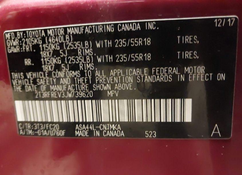 Photo 9 of 2018 Toyota Rav4 ADVENTURE/XLE (VIN 2T3RFREV3JW739620)