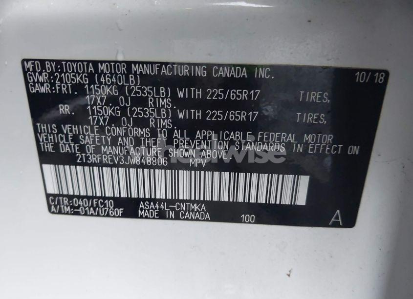 Photo 9 of 2018 Toyota Rav4 ADVENTURE/XLE (VIN 2T3RFREV3JW848806)