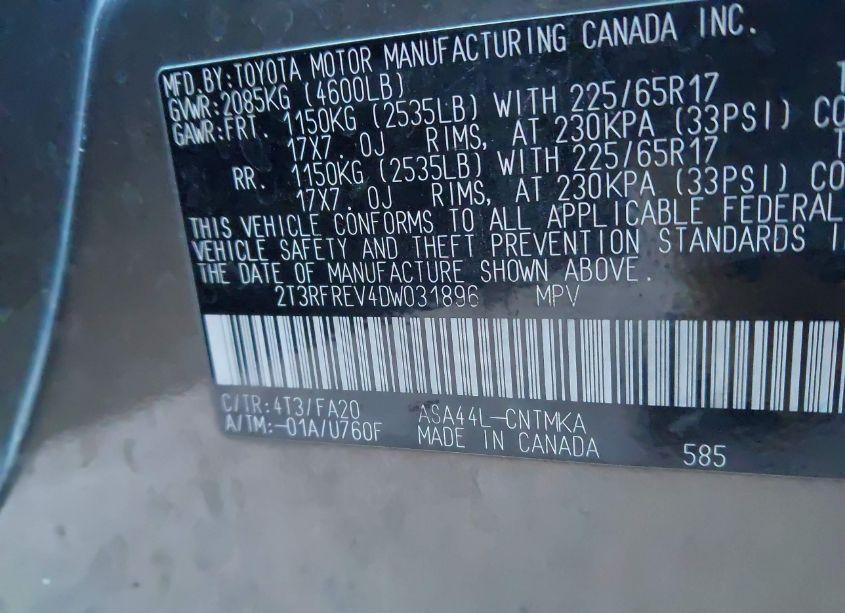 Photo 9 of 2013 Toyota Rav4 XLE (VIN 2T3RFREV4DW031896)