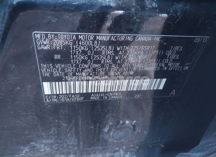 Photo 9 of 2013 Toyota Rav4 XLE (VIN 2T3RFREV4DW090348)