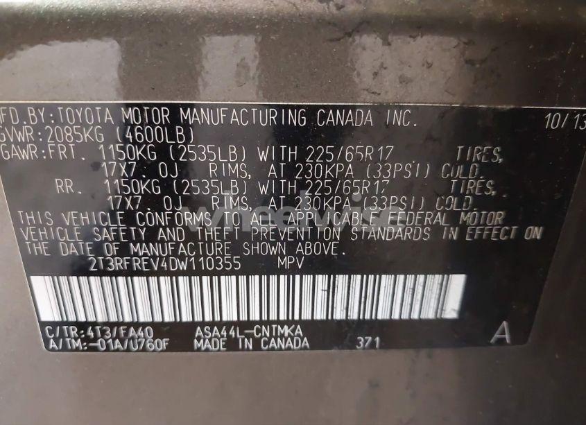 Photo 9 of 2013 Toyota Rav4 XLE (VIN 2T3RFREV4DW110355)