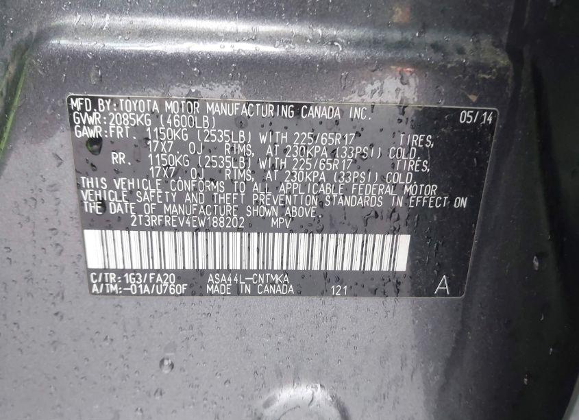 Photo 9 of 2014 Toyota Rav4 XLE (VIN 2T3RFREV4EW188202)