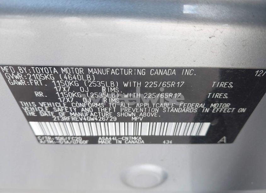 Photo 9 of 2016 Toyota Rav4 XLE (VIN 2T3RFREV4GW426729)