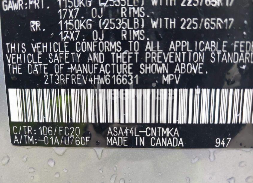 Photo 9 of 2017 Toyota Rav4 XLE (VIN 2T3RFREV4HW616631)