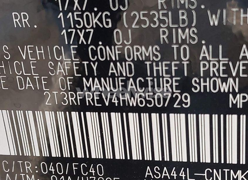 Photo 9 of 2017 Toyota Rav4 XLE (VIN 2T3RFREV4HW650729)