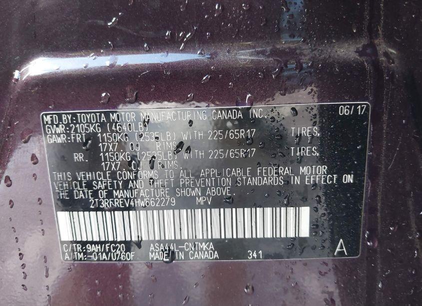 Photo 9 of 2017 Toyota Rav4 XLE (VIN 2T3RFREV4HW662279)