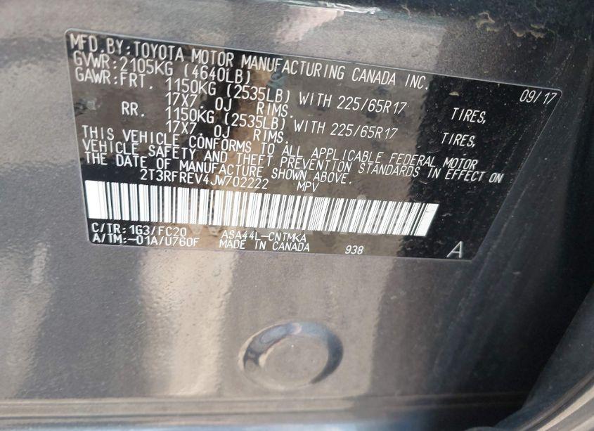 Photo 9 of 2018 Toyota Rav4 XLE (VIN 2T3RFREV4JW702222)