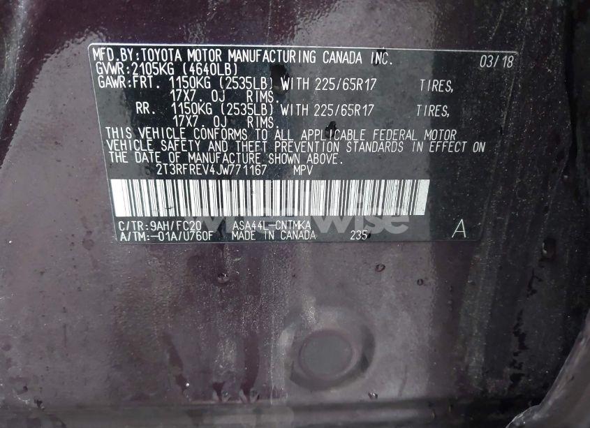 Photo 9 of 2018 Toyota Rav4 ADVENTURE/XLE (VIN 2T3RFREV4JW771167)