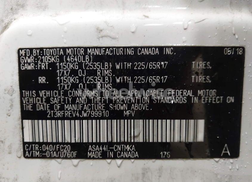 Photo 9 of 2018 Toyota Rav4 XLE (VIN 2T3RFREV4JW799910)