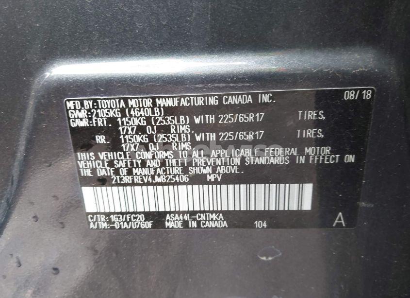 Photo 9 of 2018 Toyota Rav4 XLE (VIN 2T3RFREV4JW825406)