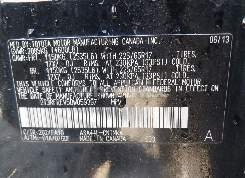 Photo 9 of 2013 Toyota Rav4 XLE (VIN 2T3RFREV5DW059397)