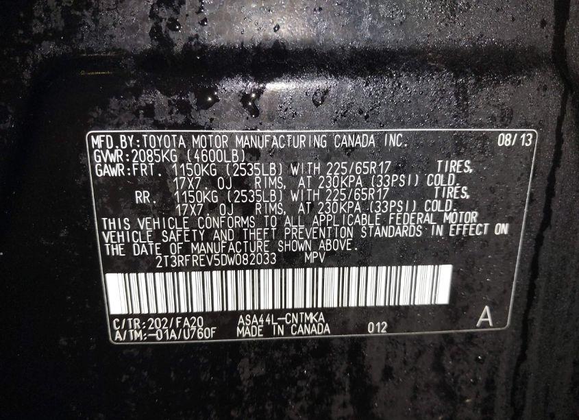 Photo 9 of 2013 Toyota Rav4 XLE (VIN 2T3RFREV5DW082033)