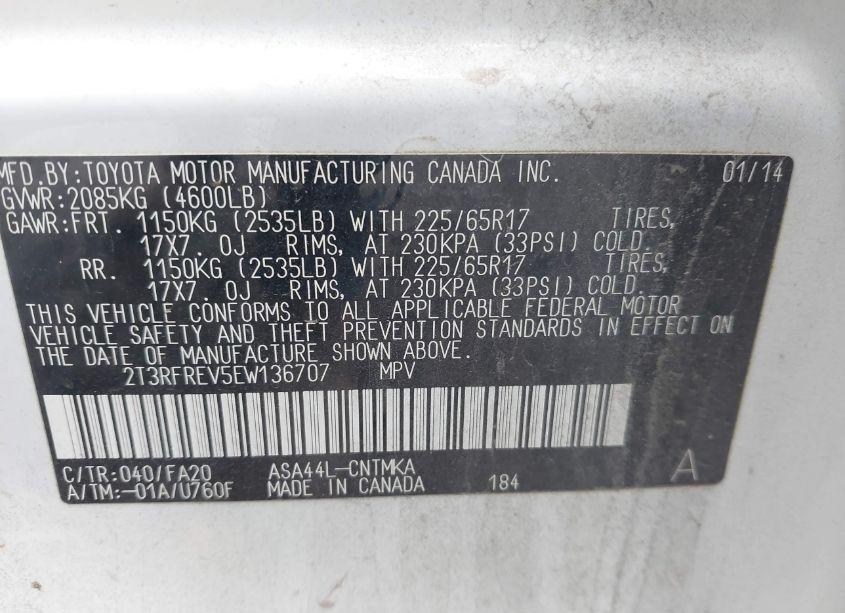 Photo 9 of 2014 Toyota Rav4 XLE (VIN 2T3RFREV5EW136707)